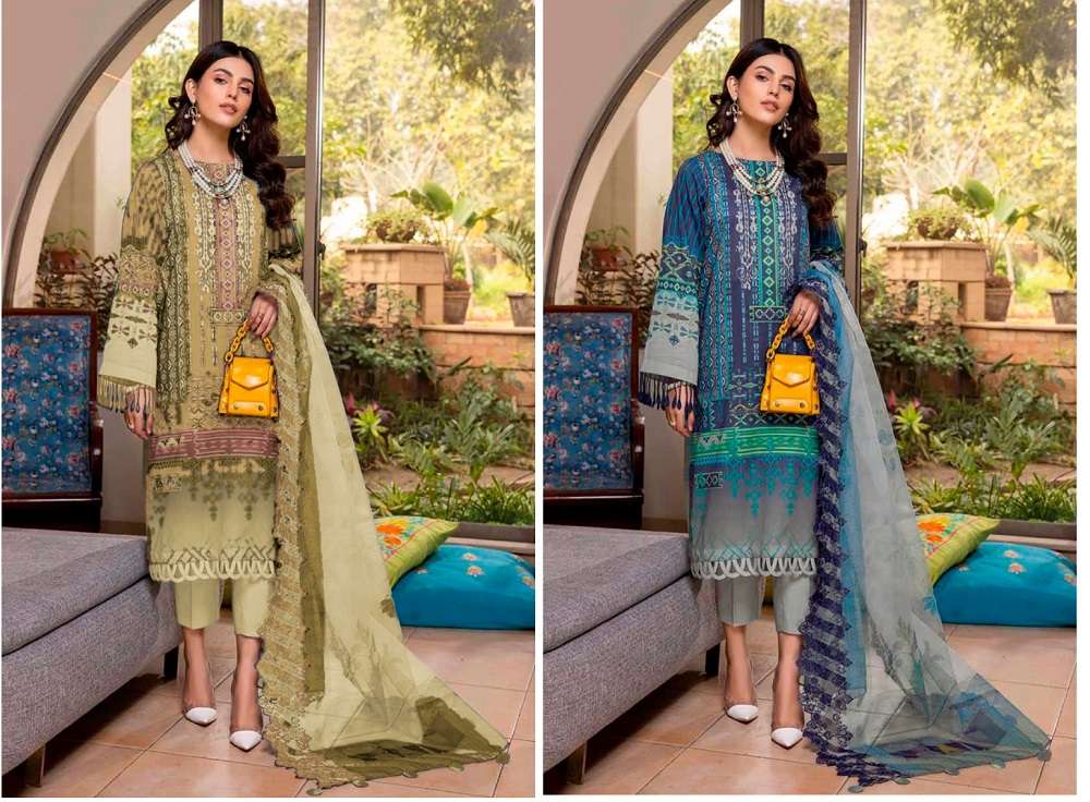 Taj 480 And 481 Cotton Dupatta Pakistani Suits Wholesale catalog