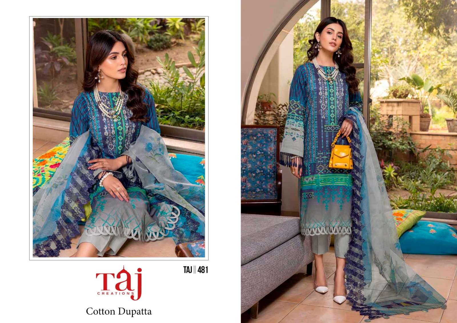 Taj 480 And 481 Cotton Dupatta Pakistani Suits Wholesale catalog
