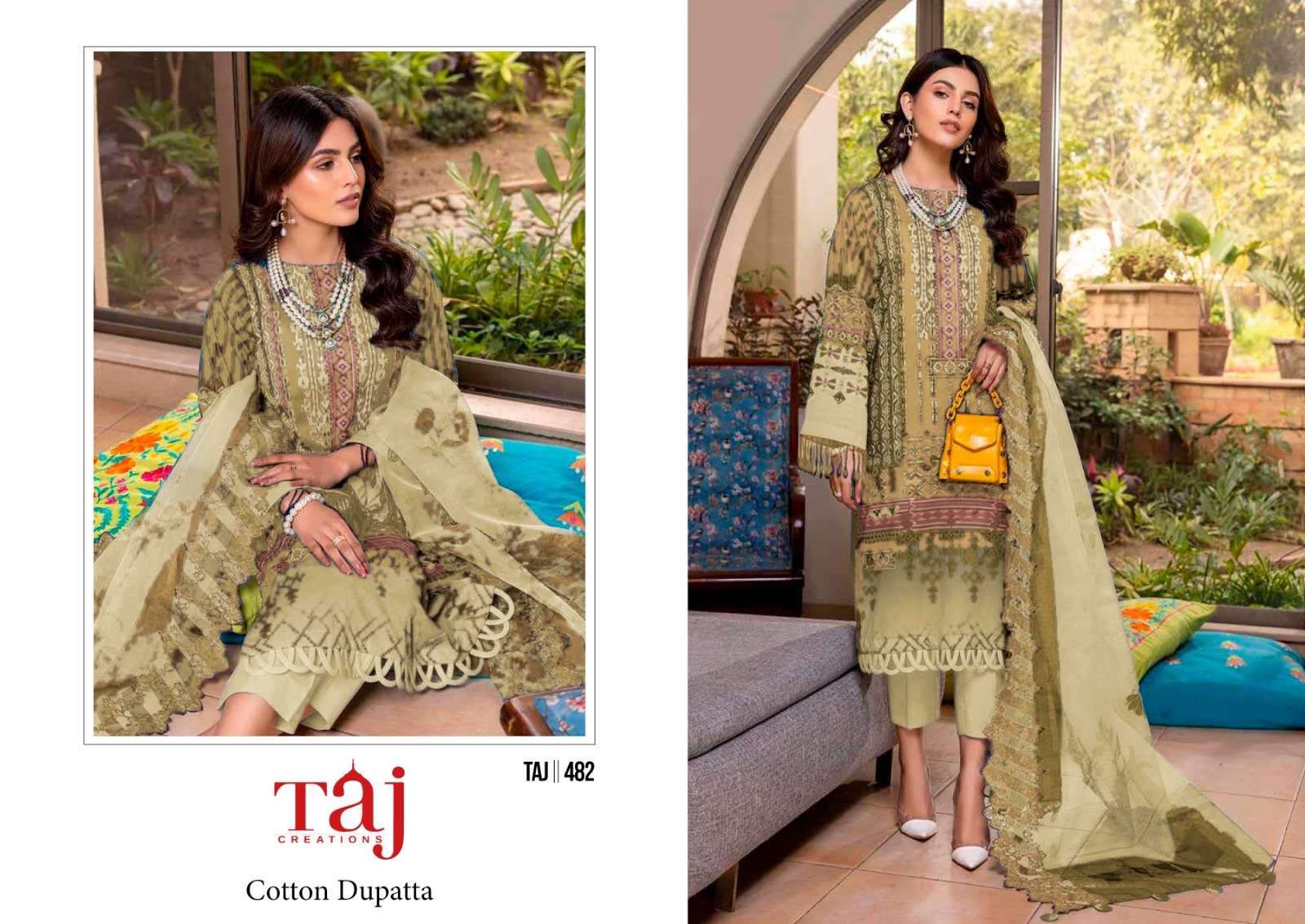 Taj 480 And 481 Cotton Dupatta Pakistani Suits Wholesale catalog
