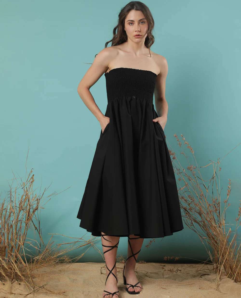 TIERED MIDI DRESS ZIGZORA - BLACK Dress Materials Wholesale catalog