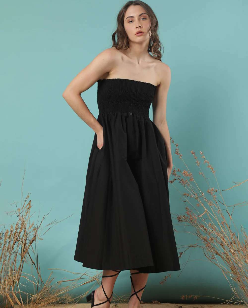 TIERED MIDI DRESS ZIGZORA - BLACK Dress Materials Wholesale catalog