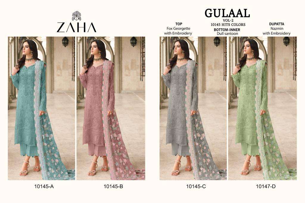Zaha Gulaal 10145 A To D Faux Georgette Pakistani Suits Wholesale catalog