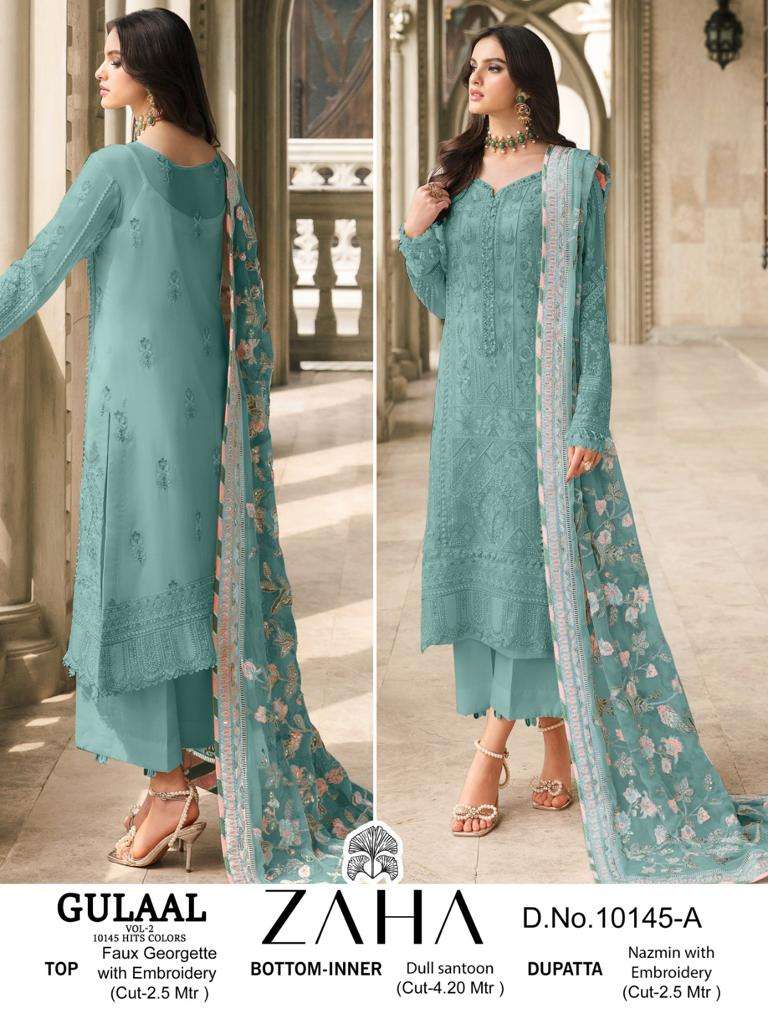Zaha Gulaal 10145 A To D Faux Georgette Pakistani Suits Wholesale catalog