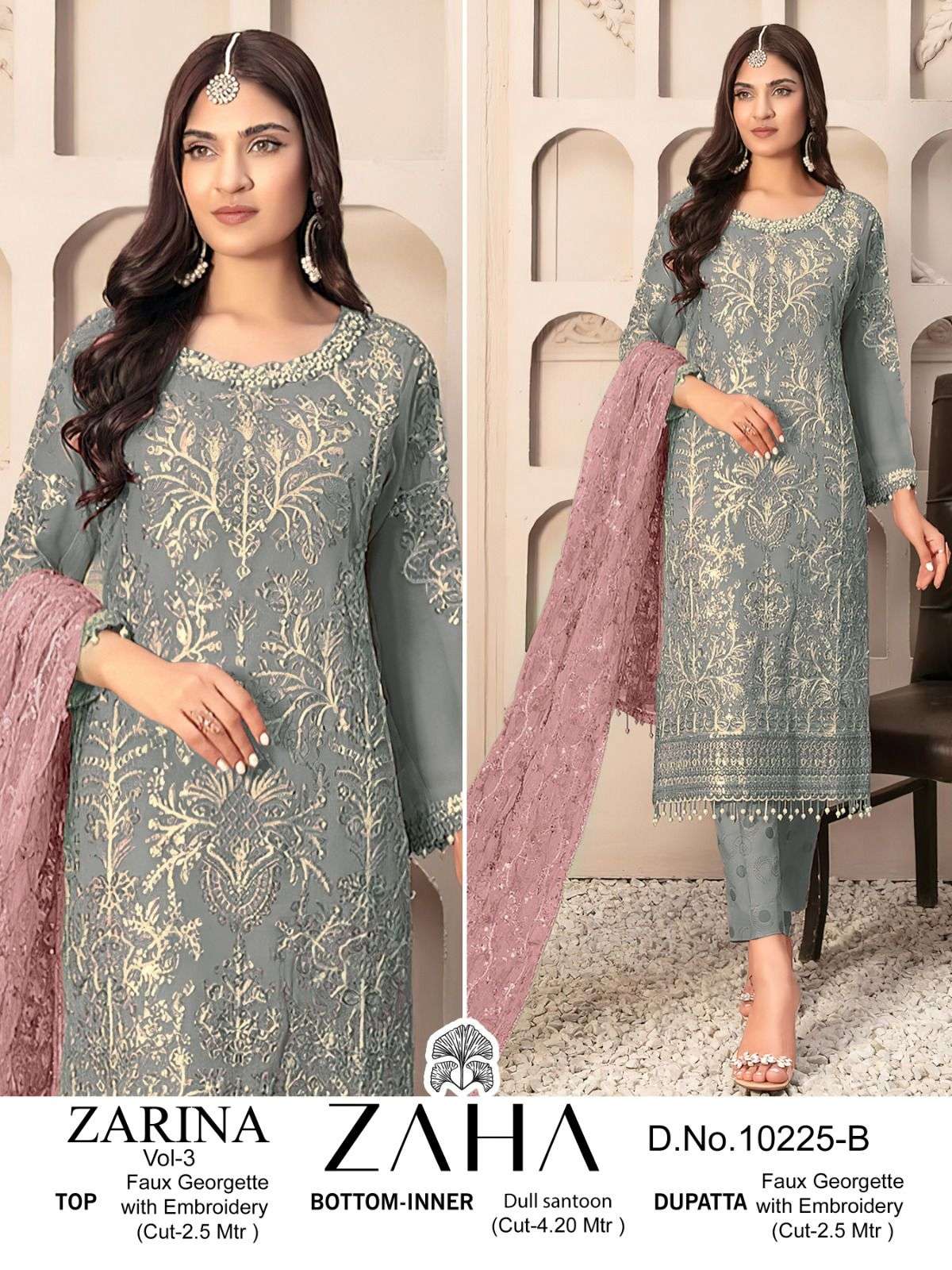 Zaha Zarina Vol 3 Faux Georgette Salwar Kameez Wholesale catalog