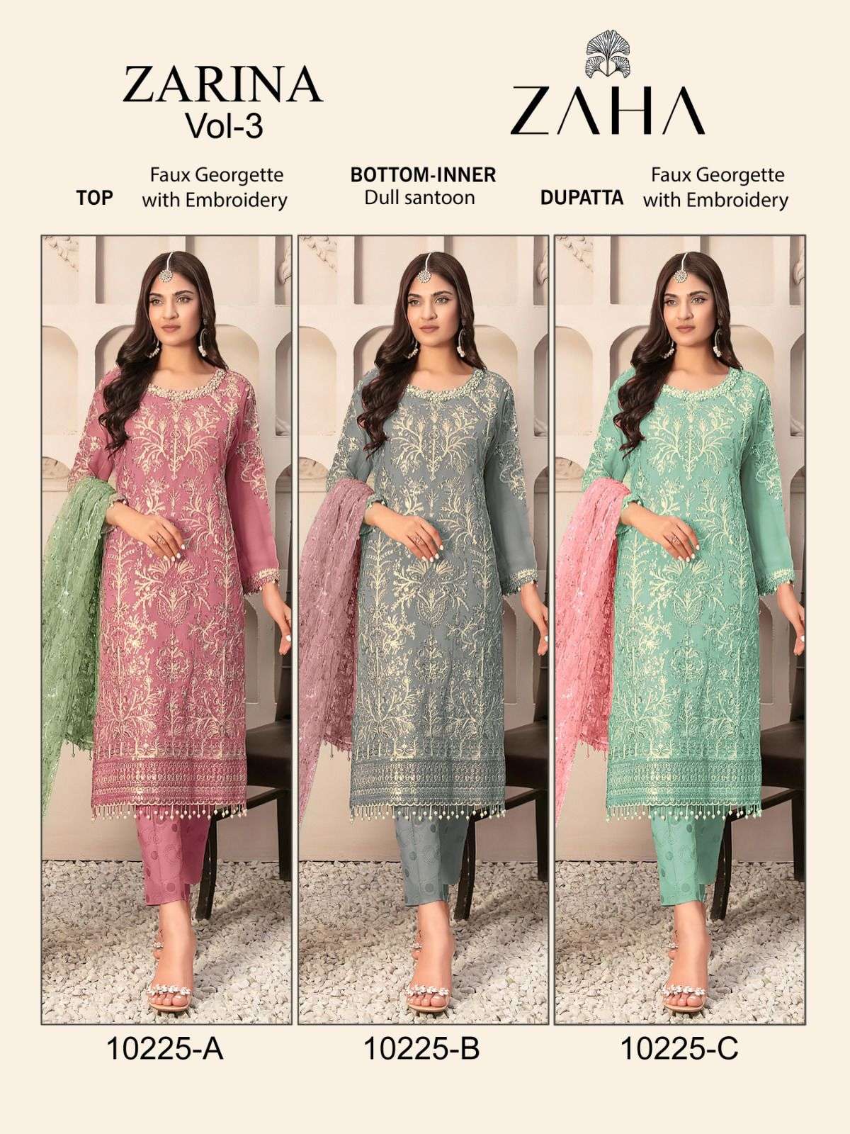 Zaha Zarina Vol 3 Faux Georgette Salwar Kameez Wholesale catalog