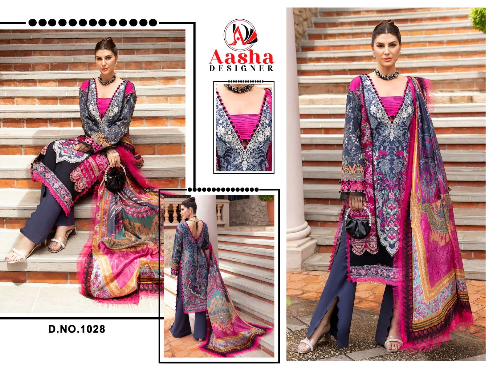 Aasha Queen Court Vol 3 Chiffon Dupatta Pakistani Suit Wholesale catalog