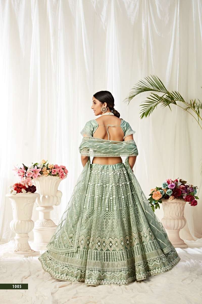  AGNILEKHA – 1005 PISTA DESIGNER PARTY WEAR LOOK HEAVY LEHENGA CHOLI Wholesale catalog