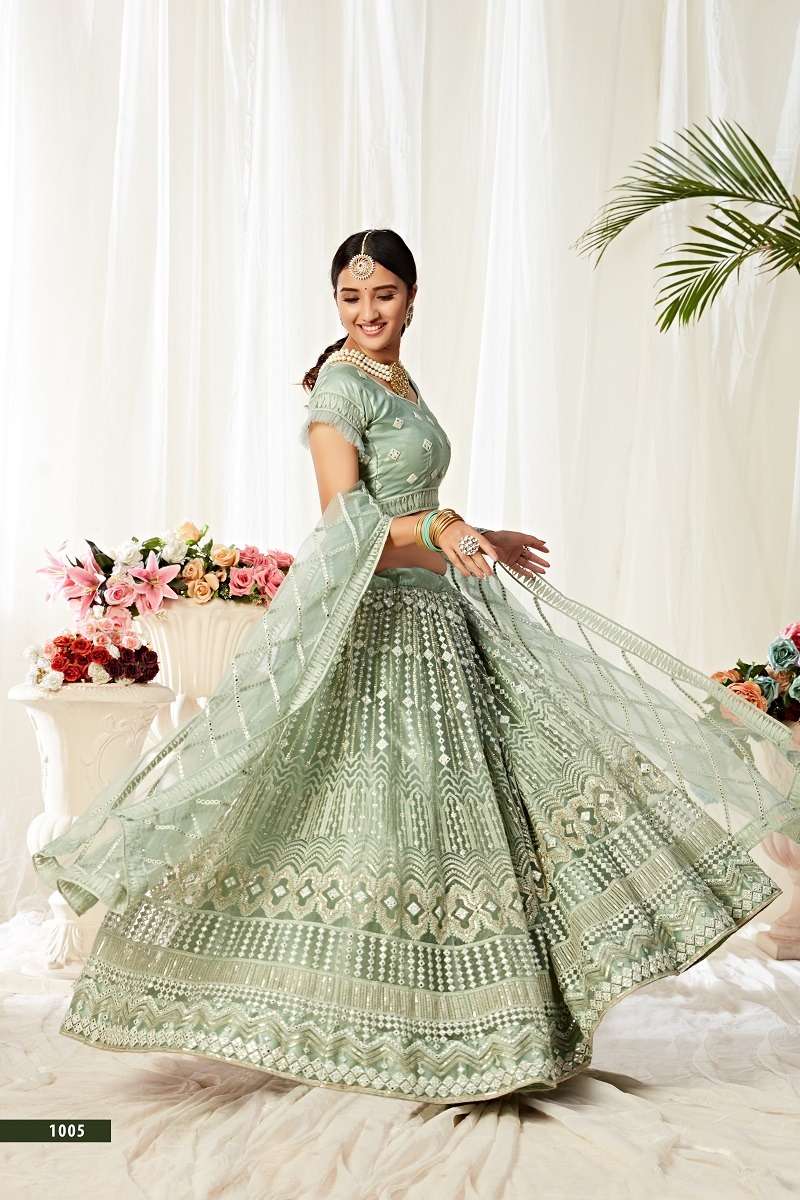  AGNILEKHA – 1005 PISTA DESIGNER PARTY WEAR LOOK HEAVY LEHENGA CHOLI Wholesale catalog