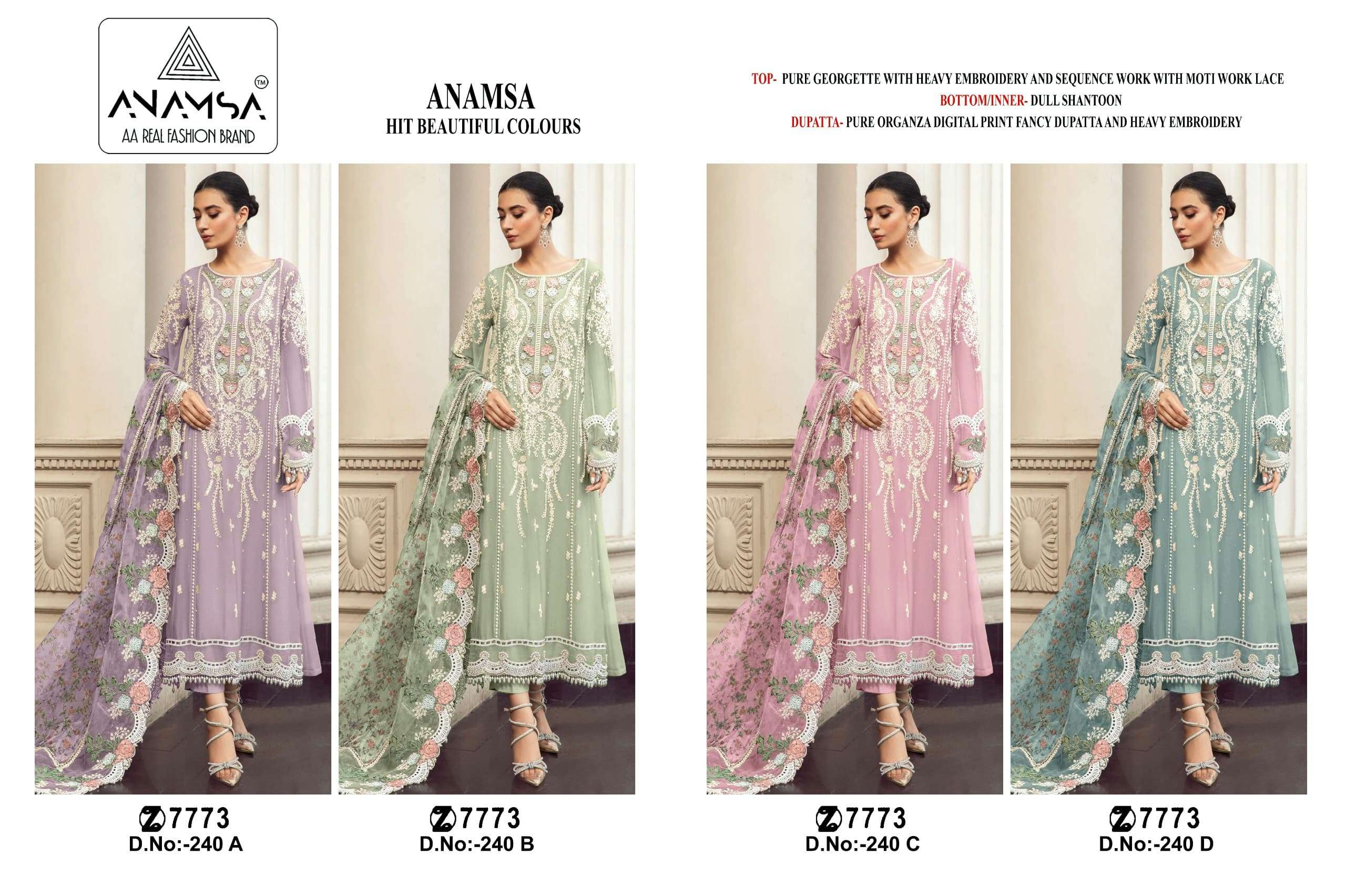Anamsa 240 A To D Hits Colors Pakistani Suits Wholesale catalog
