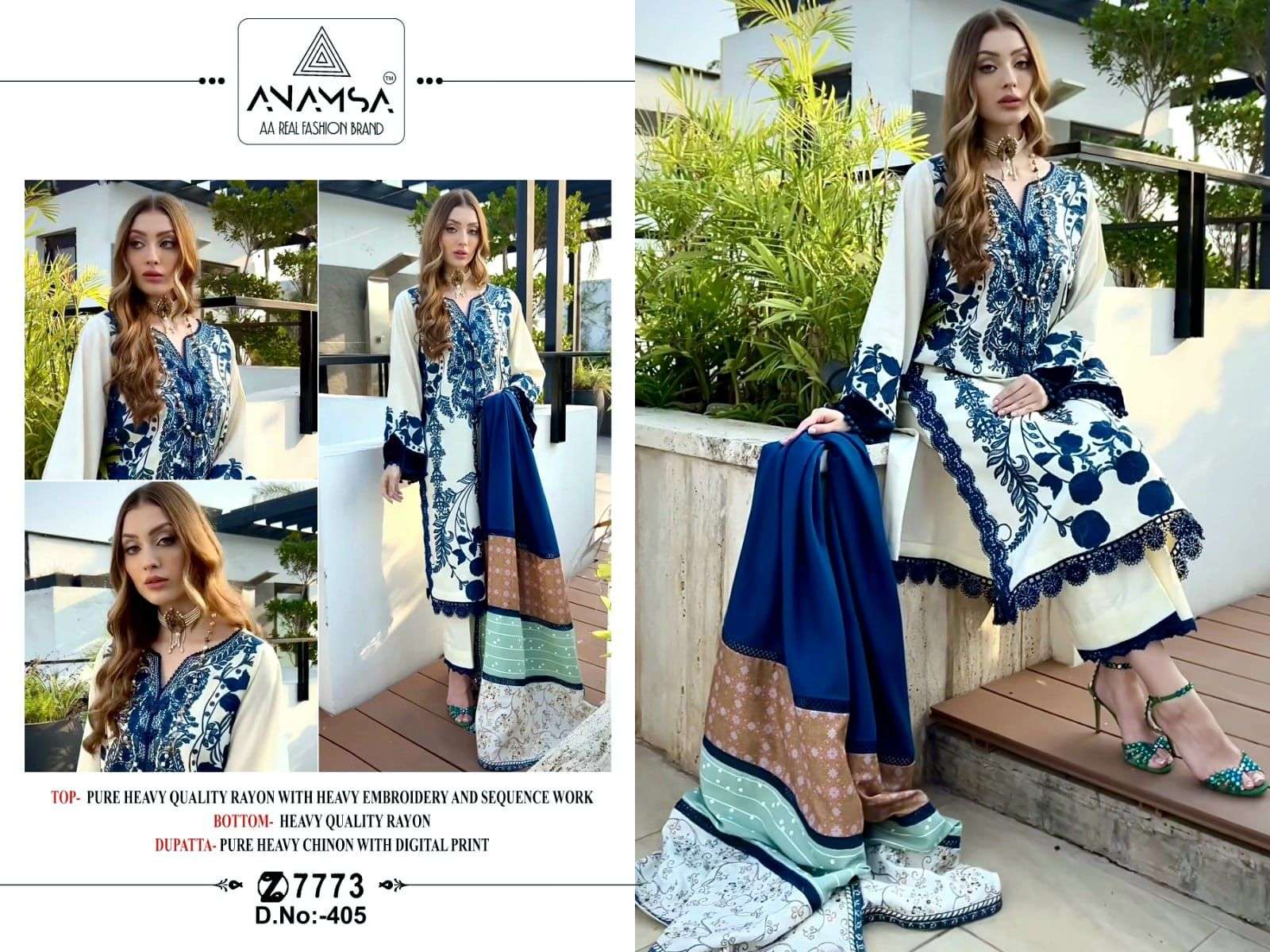 Anamsa 405 Rayon Cotton Salwar Kameez Wholesale catalog