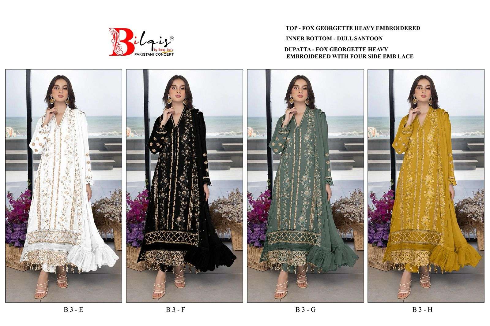 Bilqis B 03 E To H Georgette Embroidered Pakistani Suits Wholesale catalog