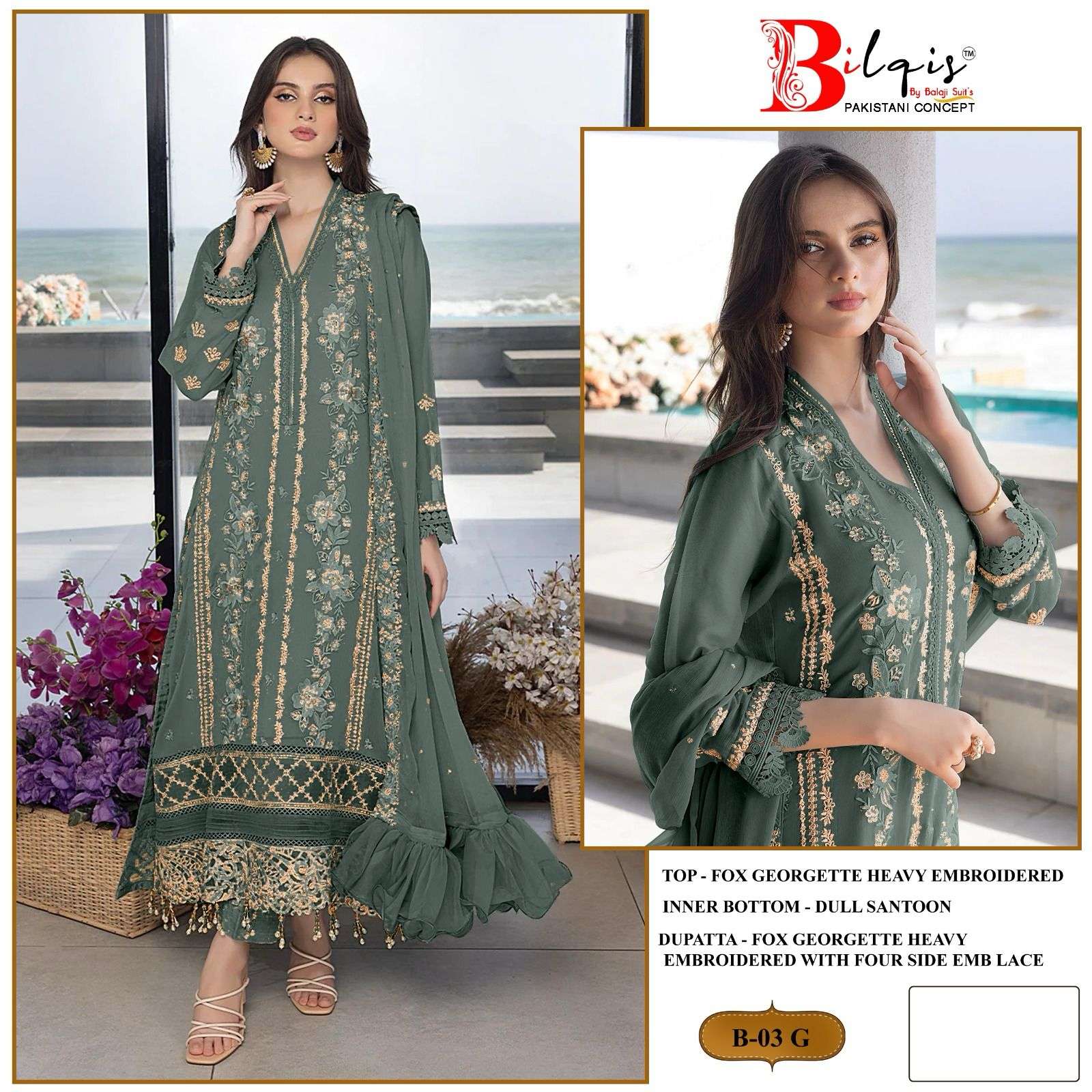 Bilqis B 03 E To H Georgette Embroidered Pakistani Suits Wholesale catalog