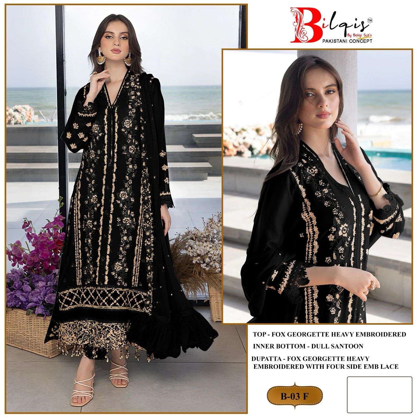 Bilqis B 03 E To H Georgette Embroidered Pakistani Suits Wholesale catalog