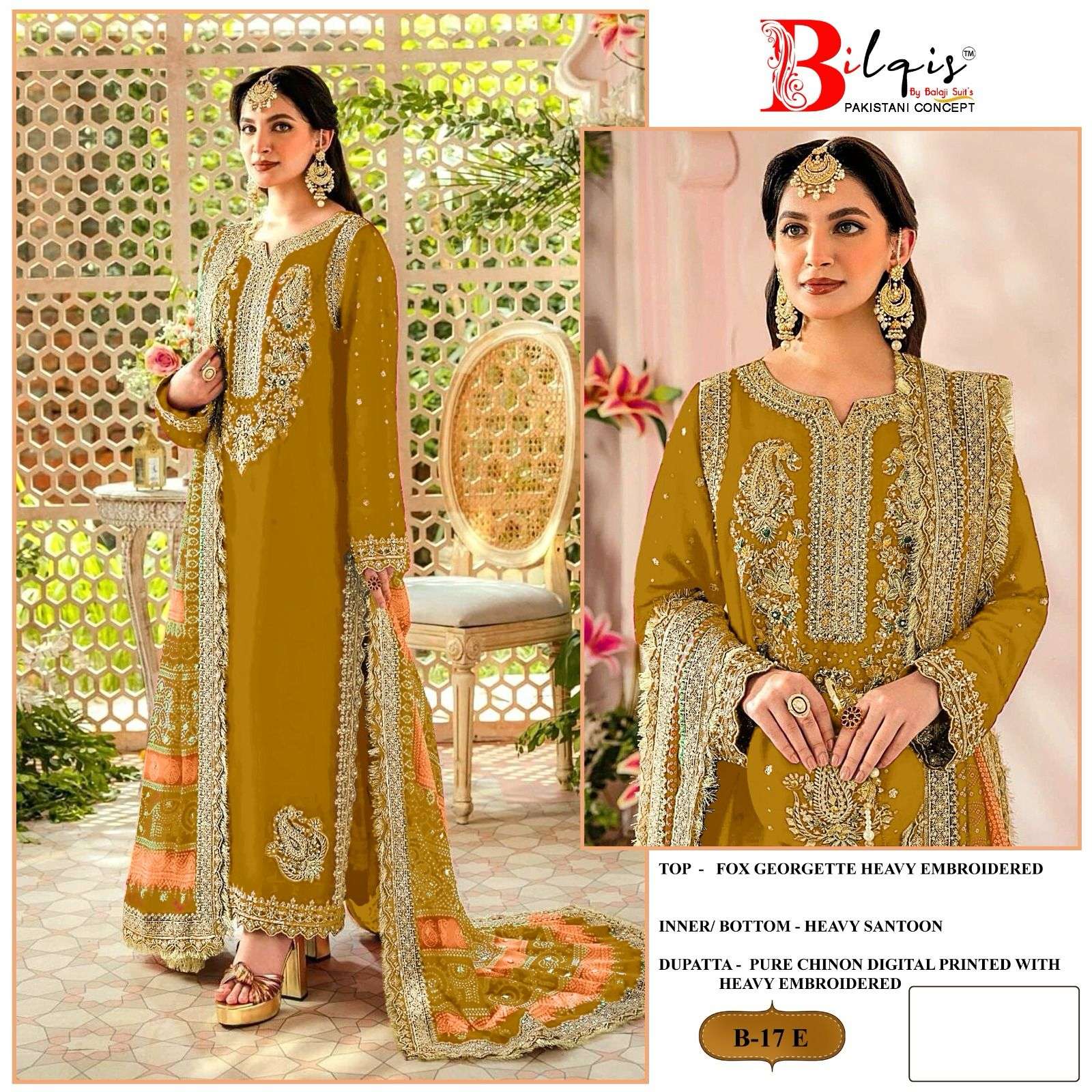 Bilqis B 17 E To H Faux Georgette Embroidered Pakistani Suits Wholesale catalog