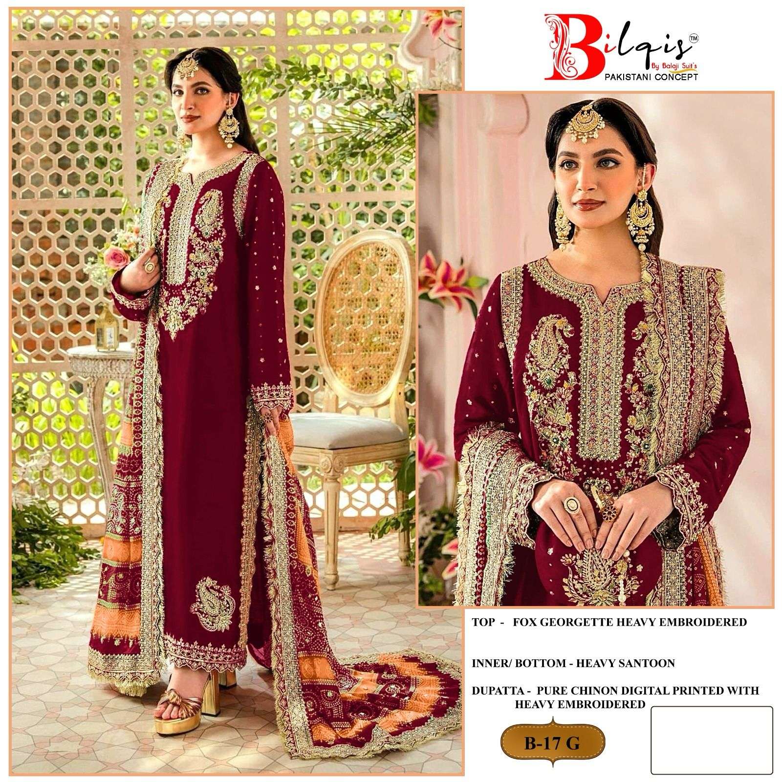 Bilqis B 17 E To H Faux Georgette Embroidered Pakistani Suits Wholesale catalog