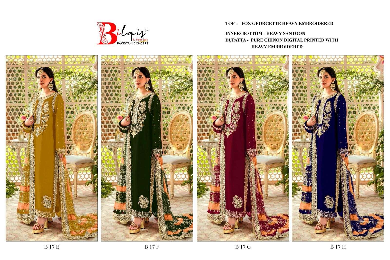 Bilqis B 17 E To H Faux Georgette Embroidered Pakistani Suits Wholesale catalog