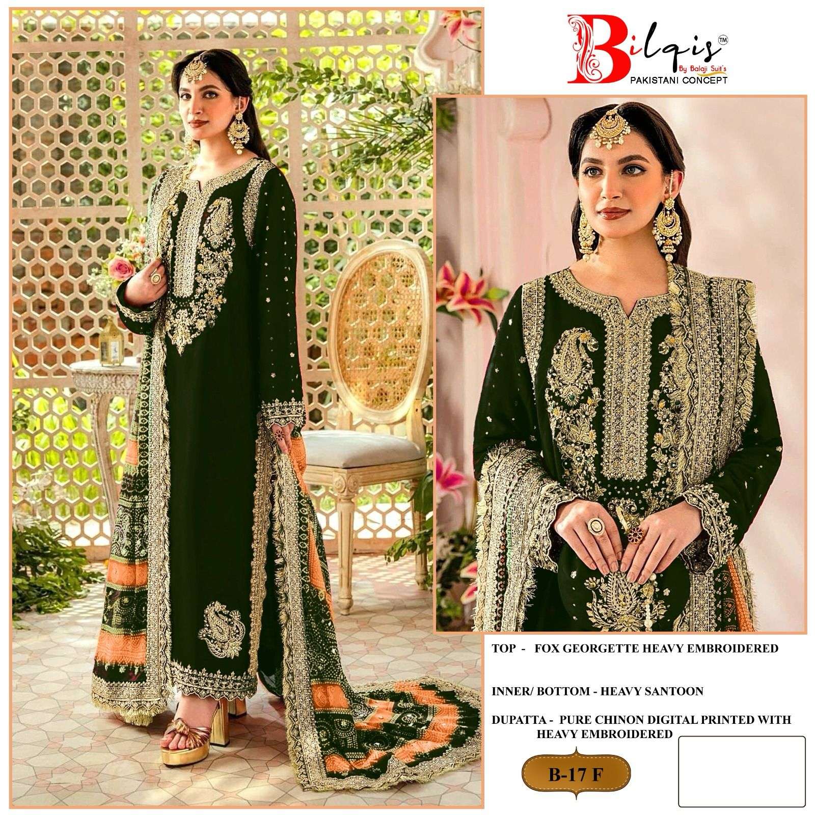 Bilqis B 17 E To H Faux Georgette Embroidered Pakistani Suits Wholesale catalog