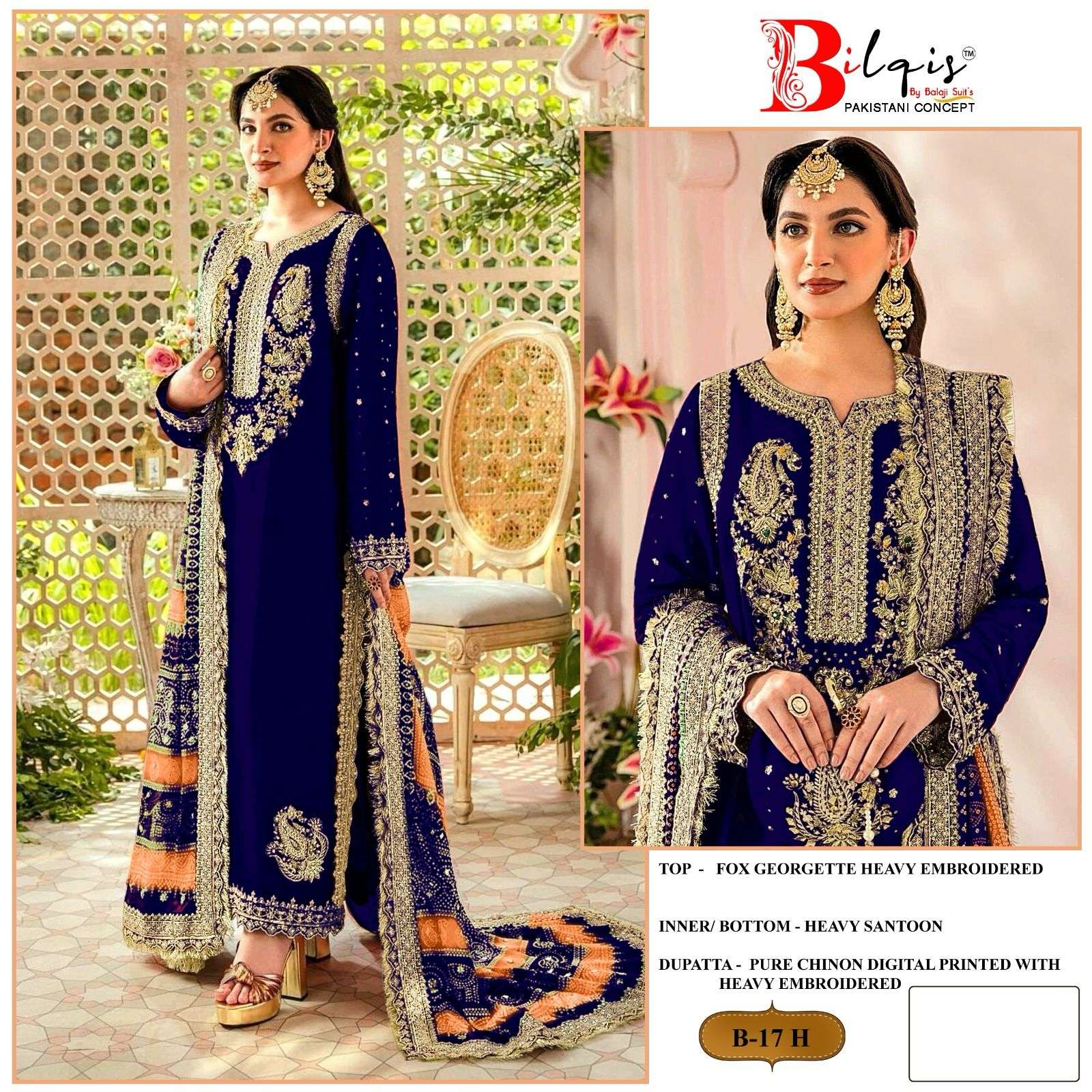 Bilqis B 17 E To H Faux Georgette Embroidered Pakistani Suits Wholesale catalog