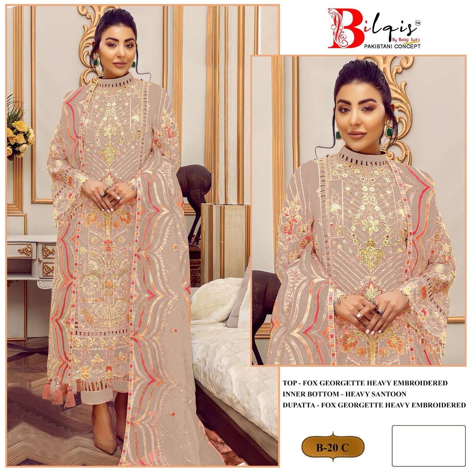 Bilqis B 20 A TO D Georgette Pakistani Suit Wholesale catalog