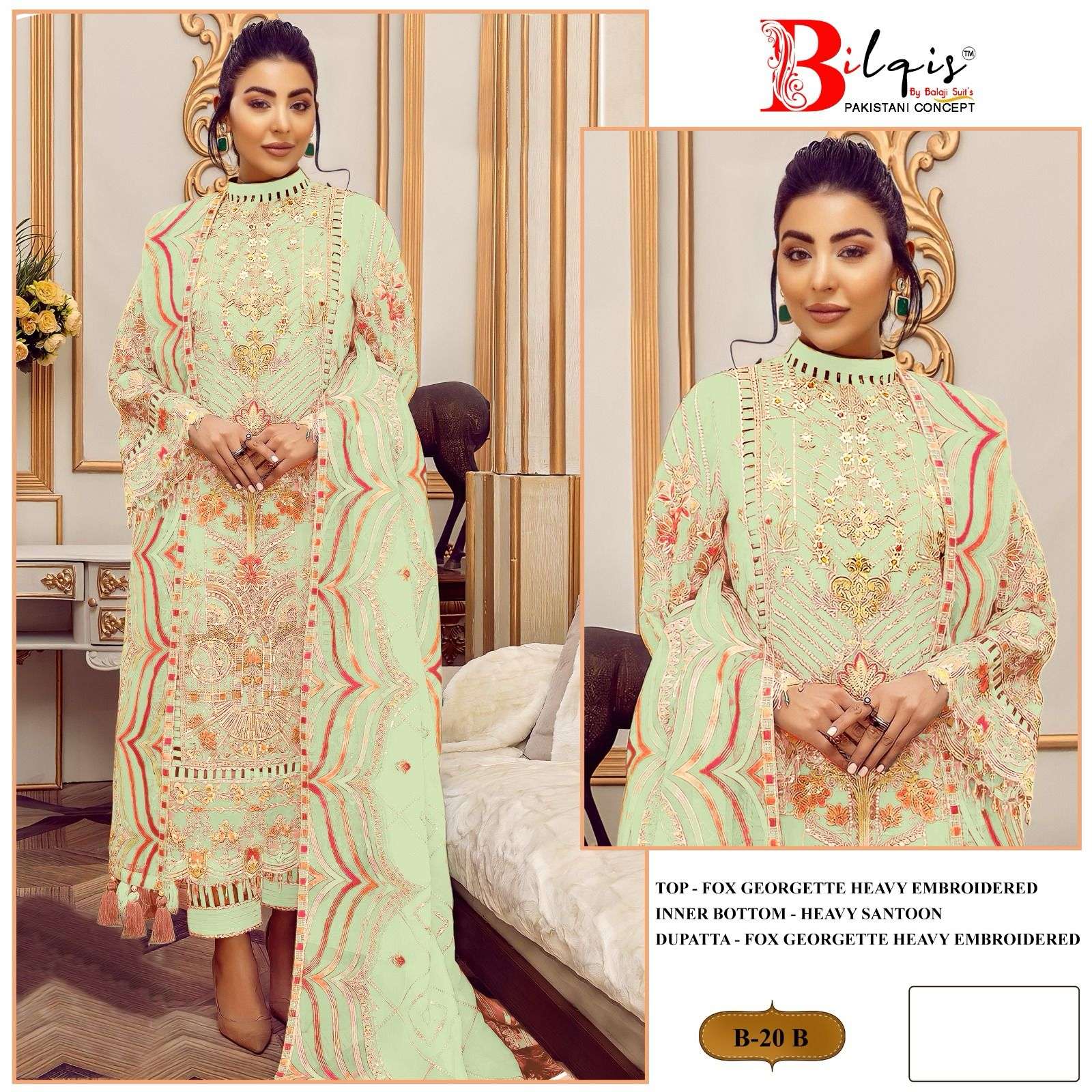 Bilqis B 20 A TO D Georgette Pakistani Suit Wholesale catalog