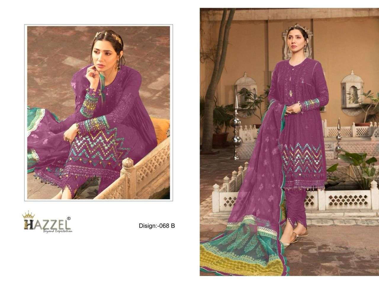 Hazzel M Print 068 Ab Chiffon Dupatta Pakistani Suits Wholesale catalog