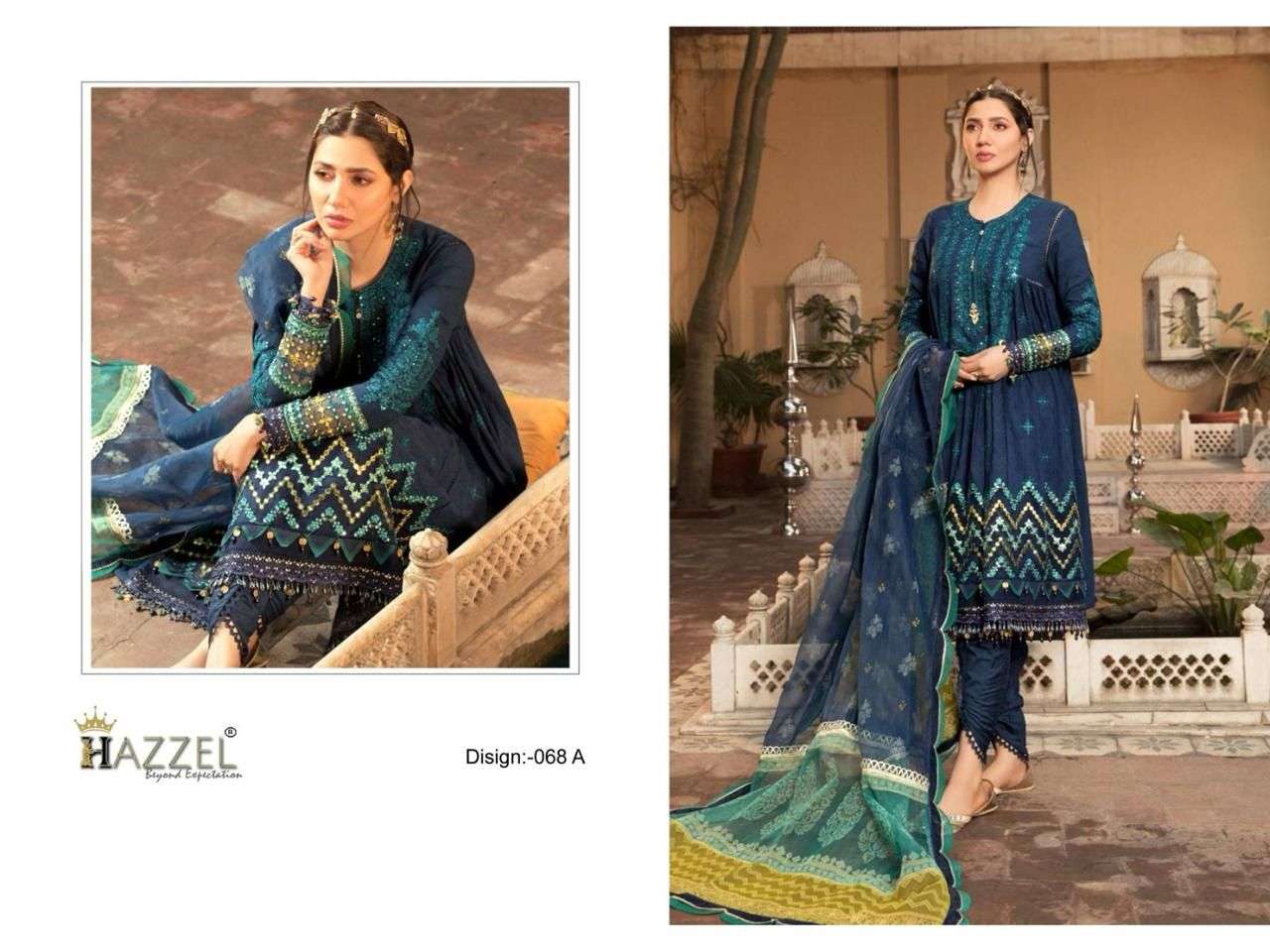 Hazzel M Print 068 Ab Chiffon Dupatta Pakistani Suits Wholesale catalog