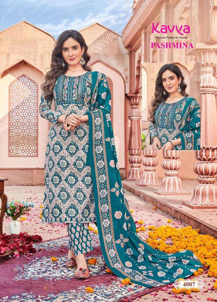 Kavya Pashmina Vol-4 -Kurti Pant With Dupatta -Wholesale Catalog