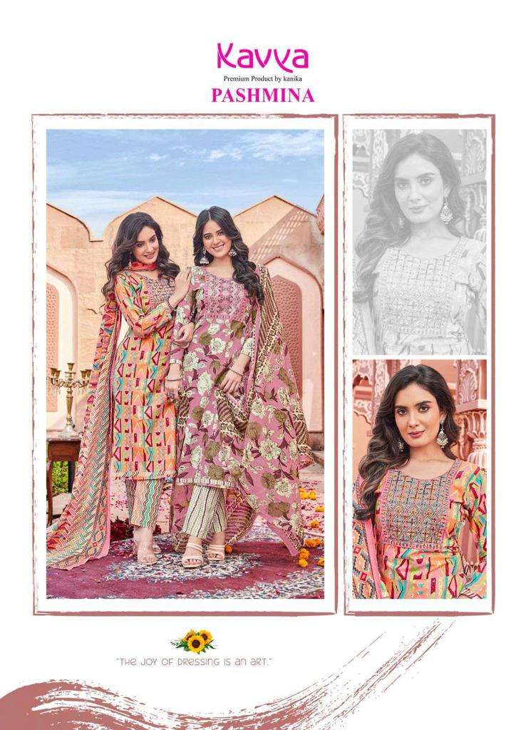 Kavya Pashmina Vol-4 -Kurti Pant With Dupatta -Wholesale Catalog