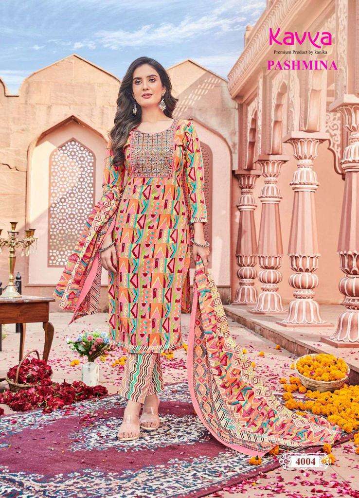 Kavya Pashmina Vol-4 -Kurti Pant With Dupatta -Wholesale Catalog
