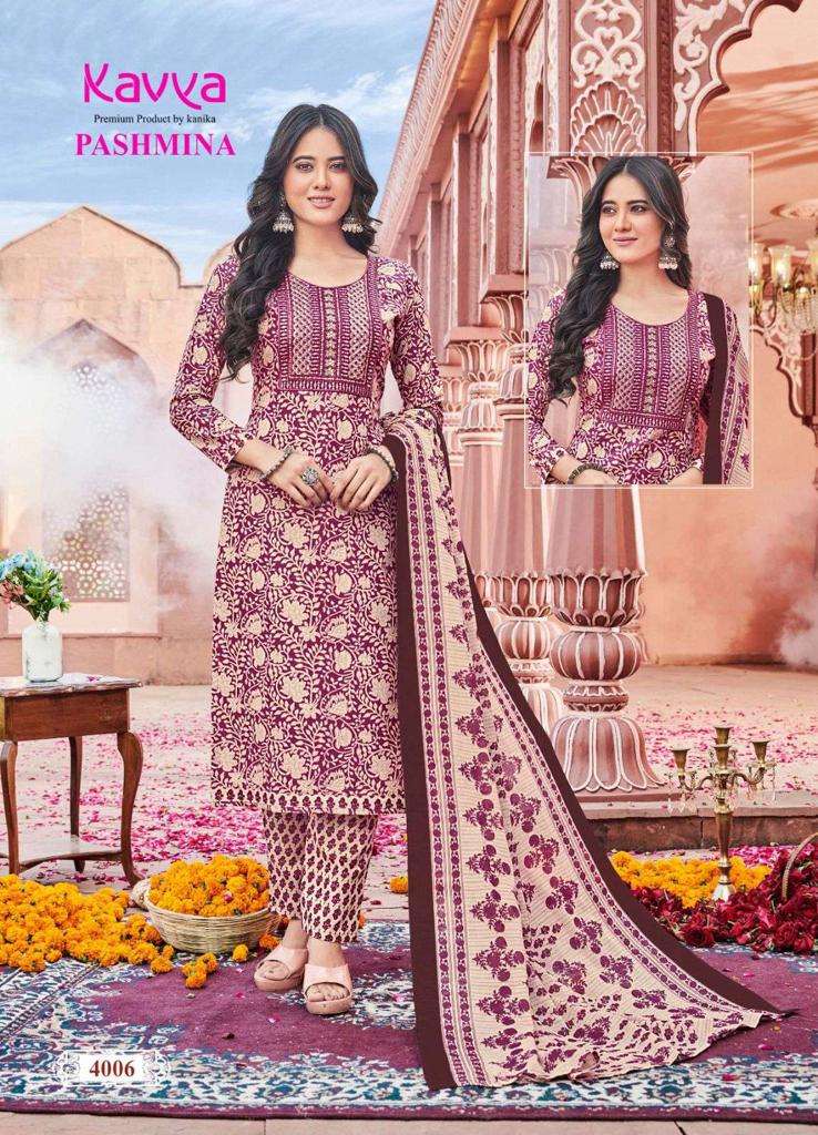 Kavya Pashmina Vol-4 -Kurti Pant With Dupatta -Wholesale Catalog
