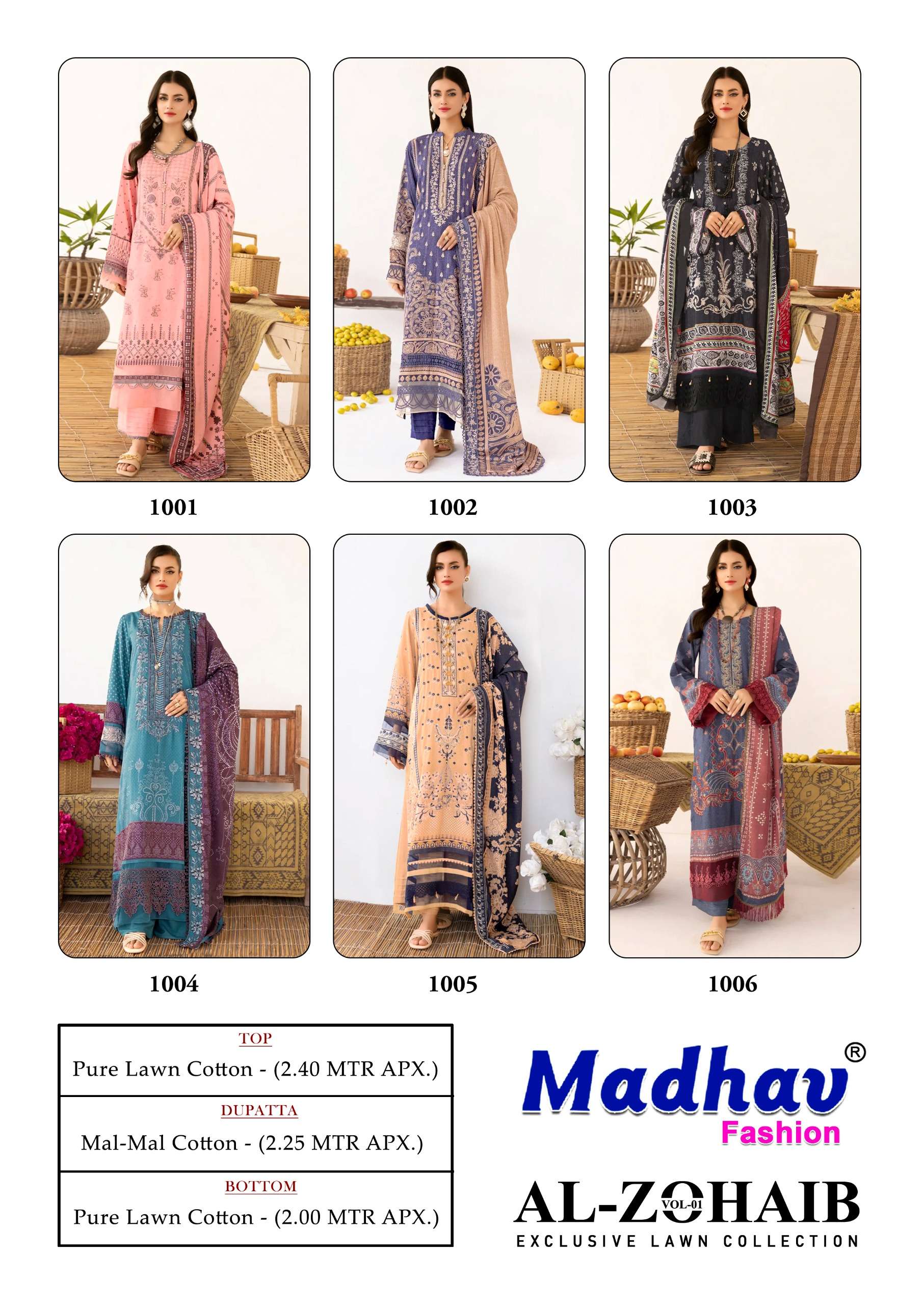 Madhav Al Zohaib Vol 1 Lawn Cotton Dress Material Wholesale catalog