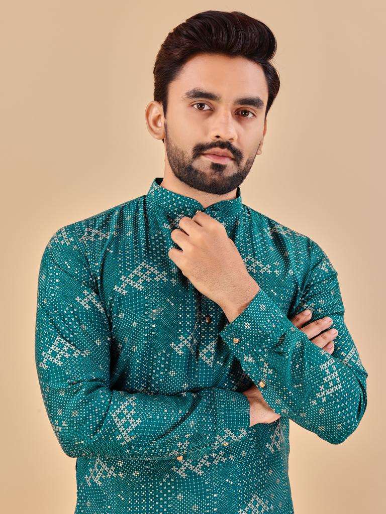 MANZAR Premium Soft Cotton Foil Print Mens Kurta Wholesale catalog