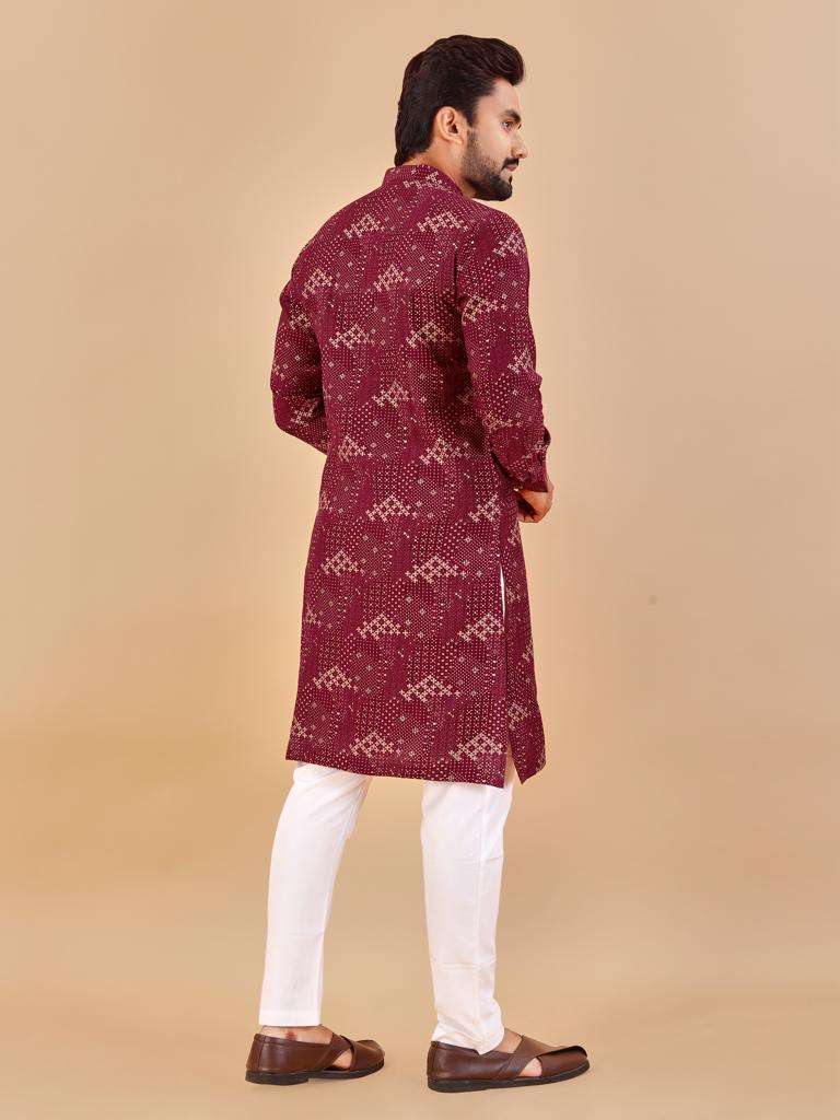 MANZAR Premium Soft Cotton Foil Print Mens Kurta Wholesale catalog