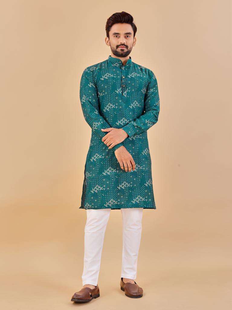 MANZAR Premium Soft Cotton Foil Print Mens Kurta Wholesale catalog