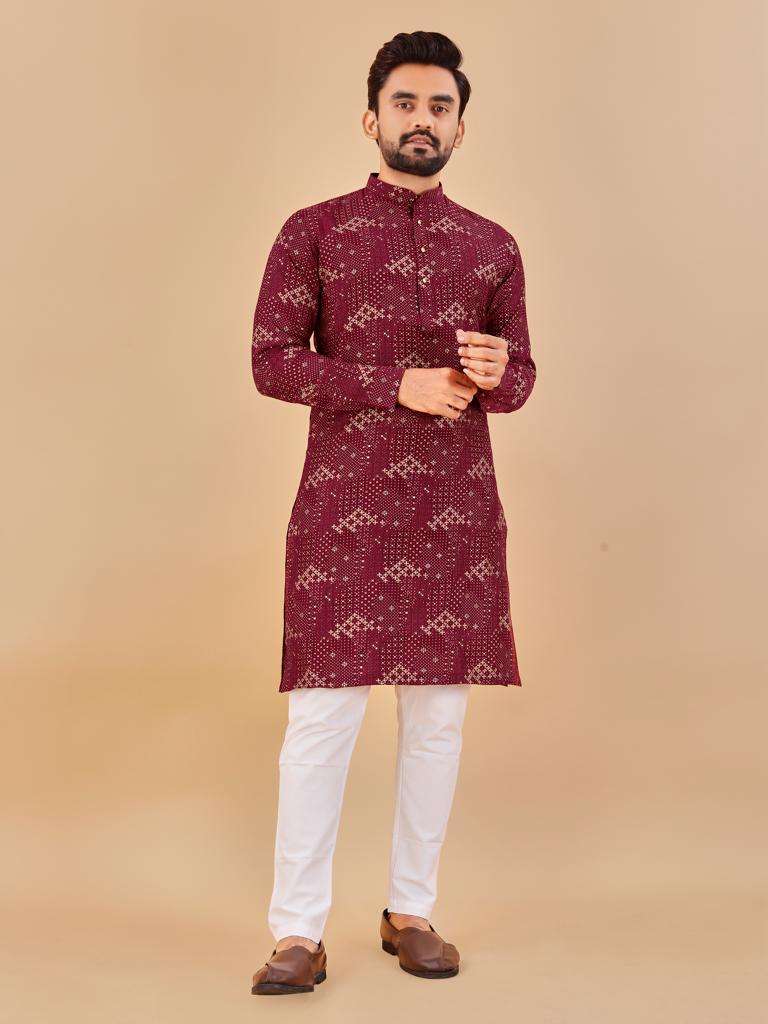 MANZAR Premium Soft Cotton Foil Print Mens Kurta Wholesale catalog