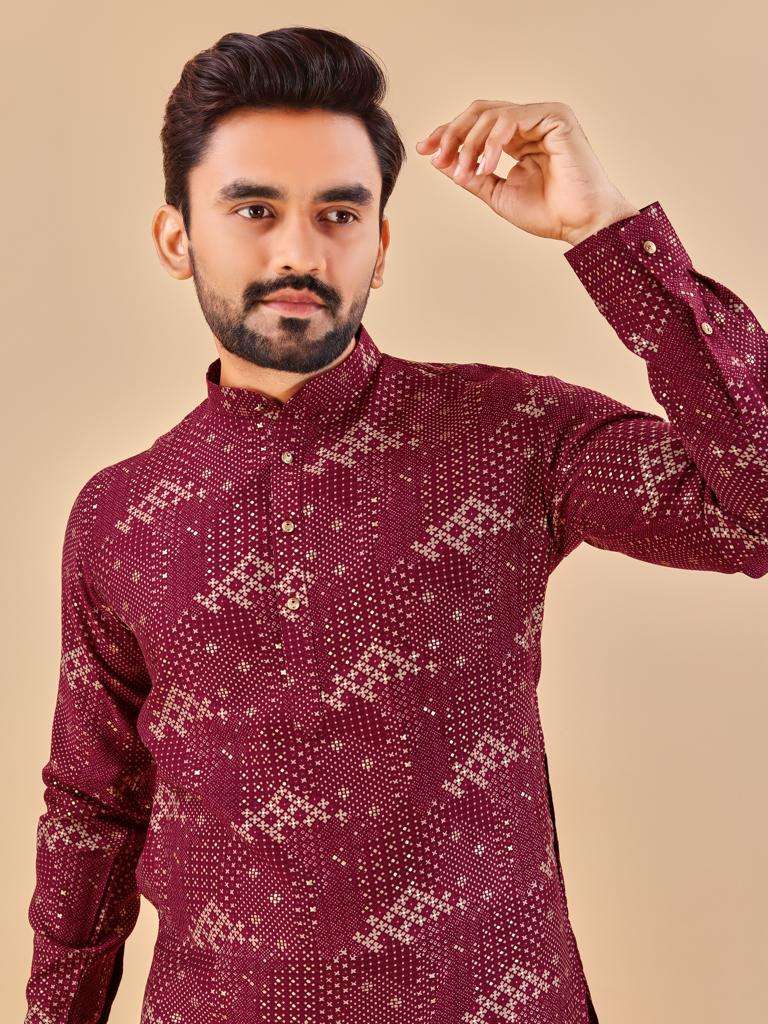 MANZAR Premium Soft Cotton Foil Print Mens Kurta Wholesale catalog