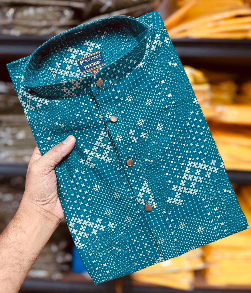 MANZAR Premium Soft Cotton Foil Print Mens Kurta Wholesale catalog