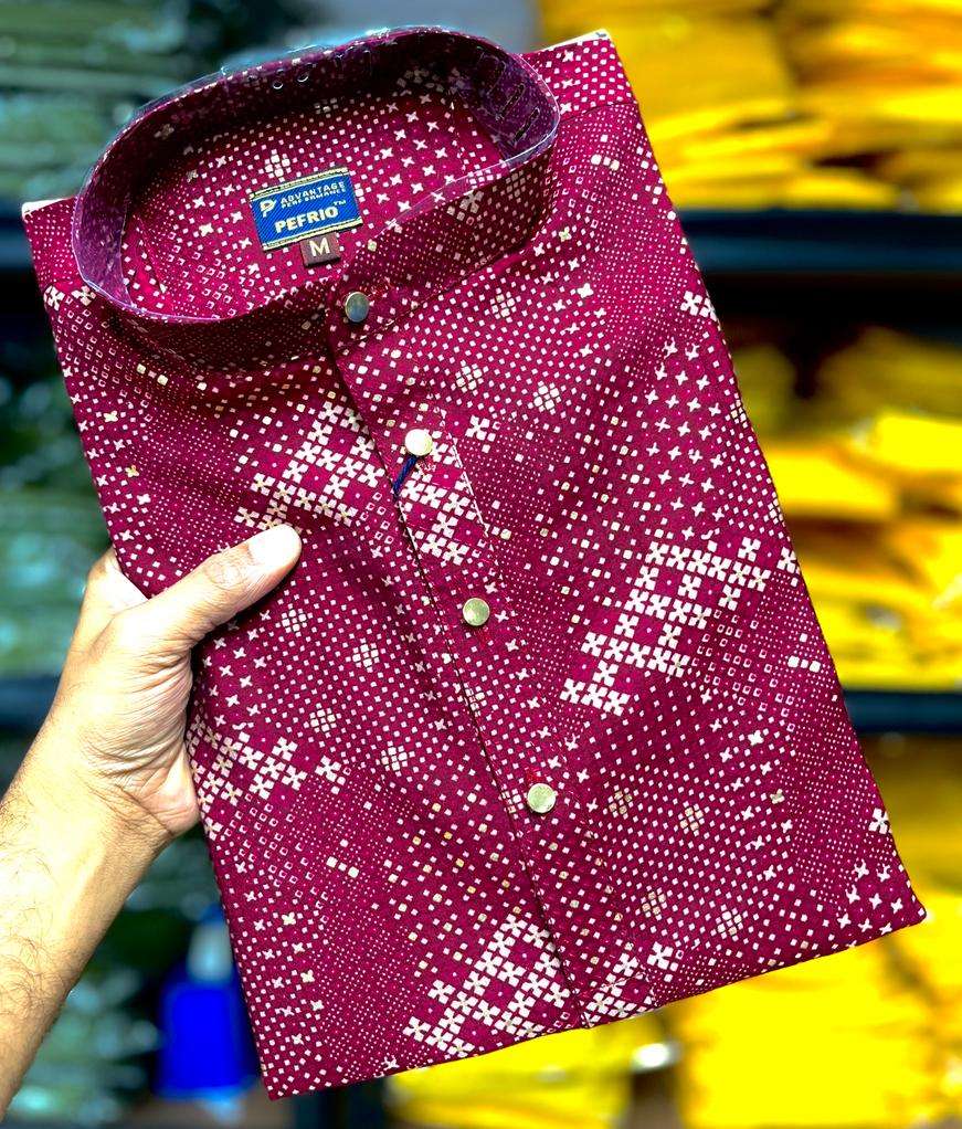 MANZAR Premium Soft Cotton Foil Print Mens Kurta Wholesale catalog