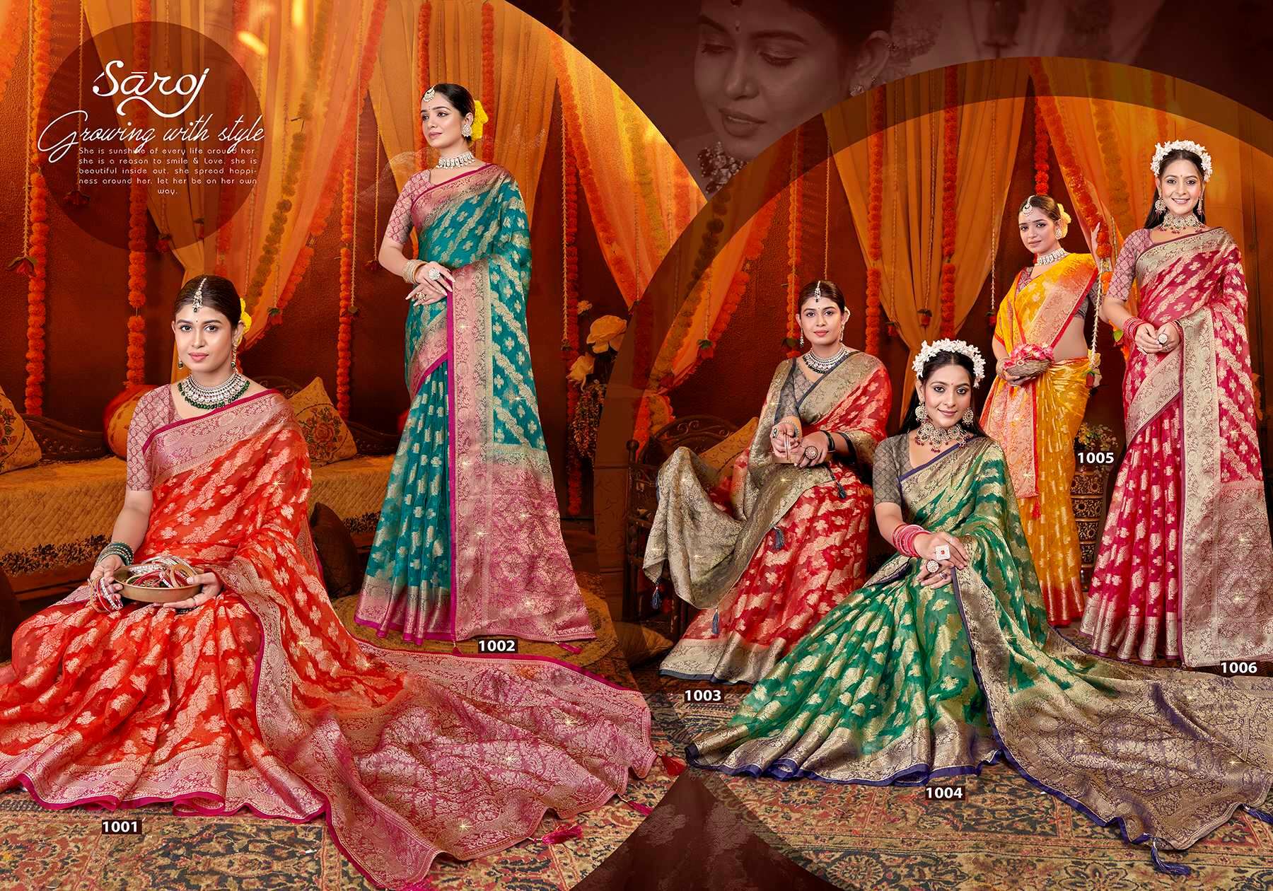 Saroj Anuradha vol.4 Soft organza with heavy swaroski Saree Wholesale catalog    
