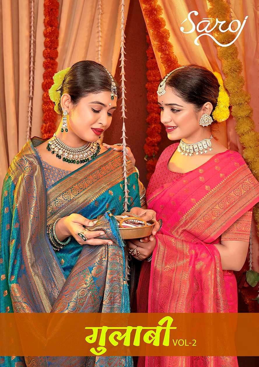 Saroj Gulaabi vol.2  50*600 silk with heavy swarovski work Saree Wholesale catalog    