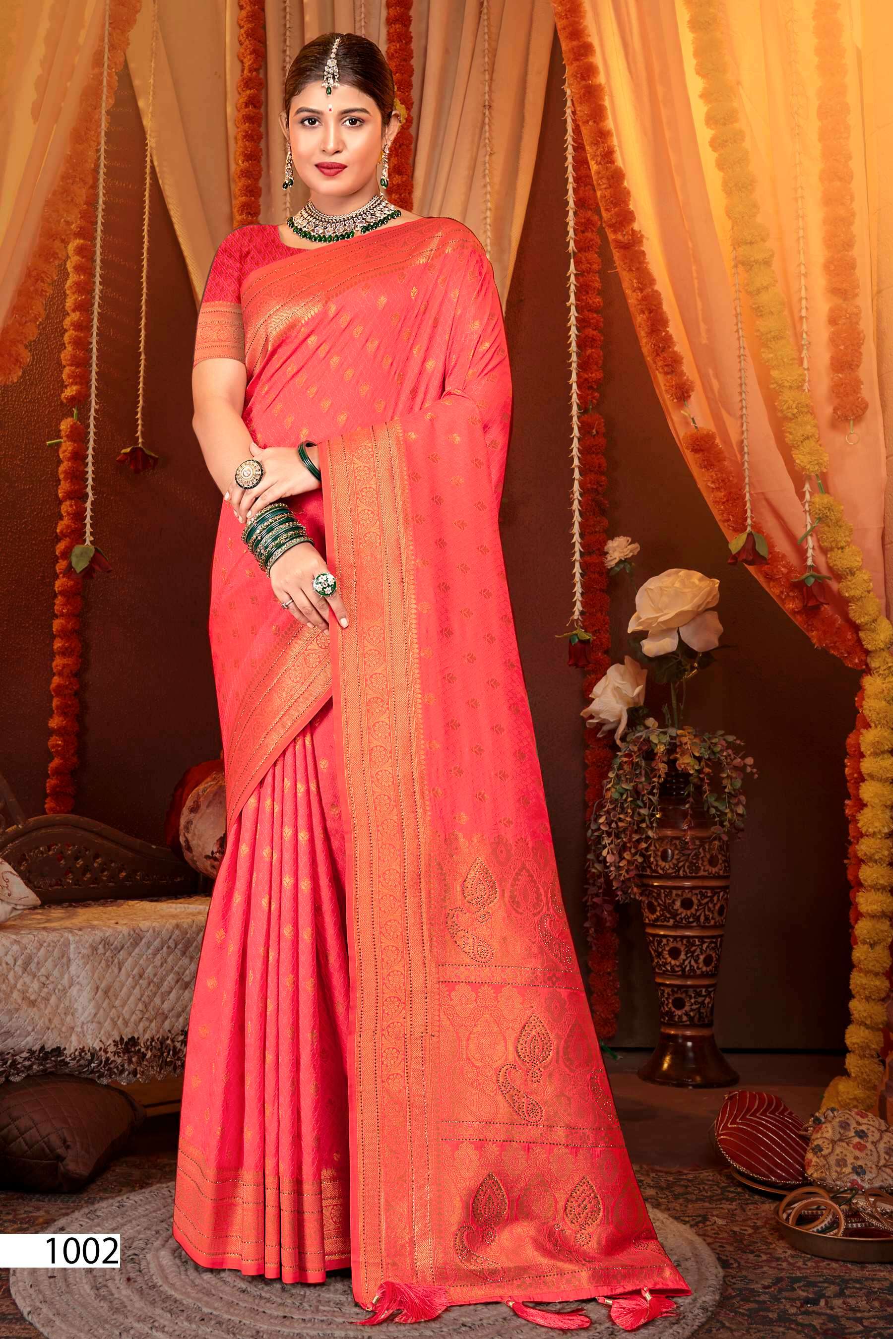 Saroj Gulaabi vol.2  50*600 silk with heavy swarovski work Saree Wholesale catalog    