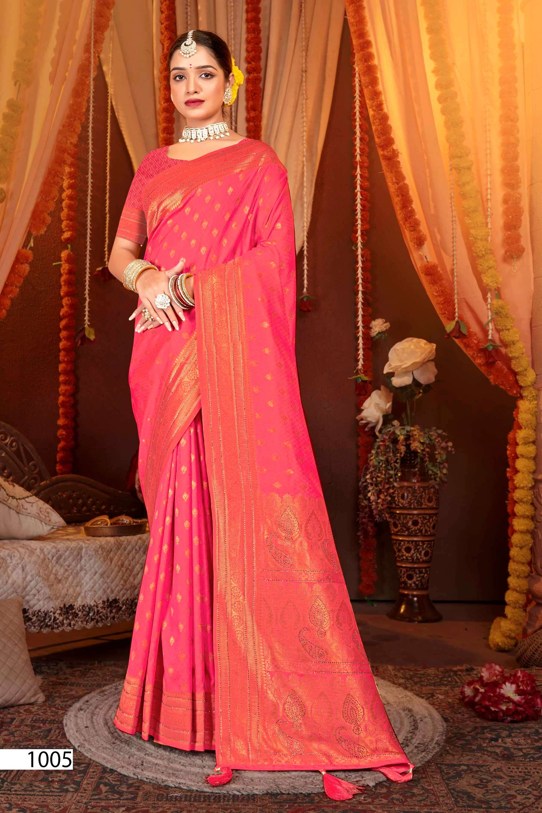 Saroj Gulaabi vol.2  50*600 silk with heavy swarovski work Saree Wholesale catalog    