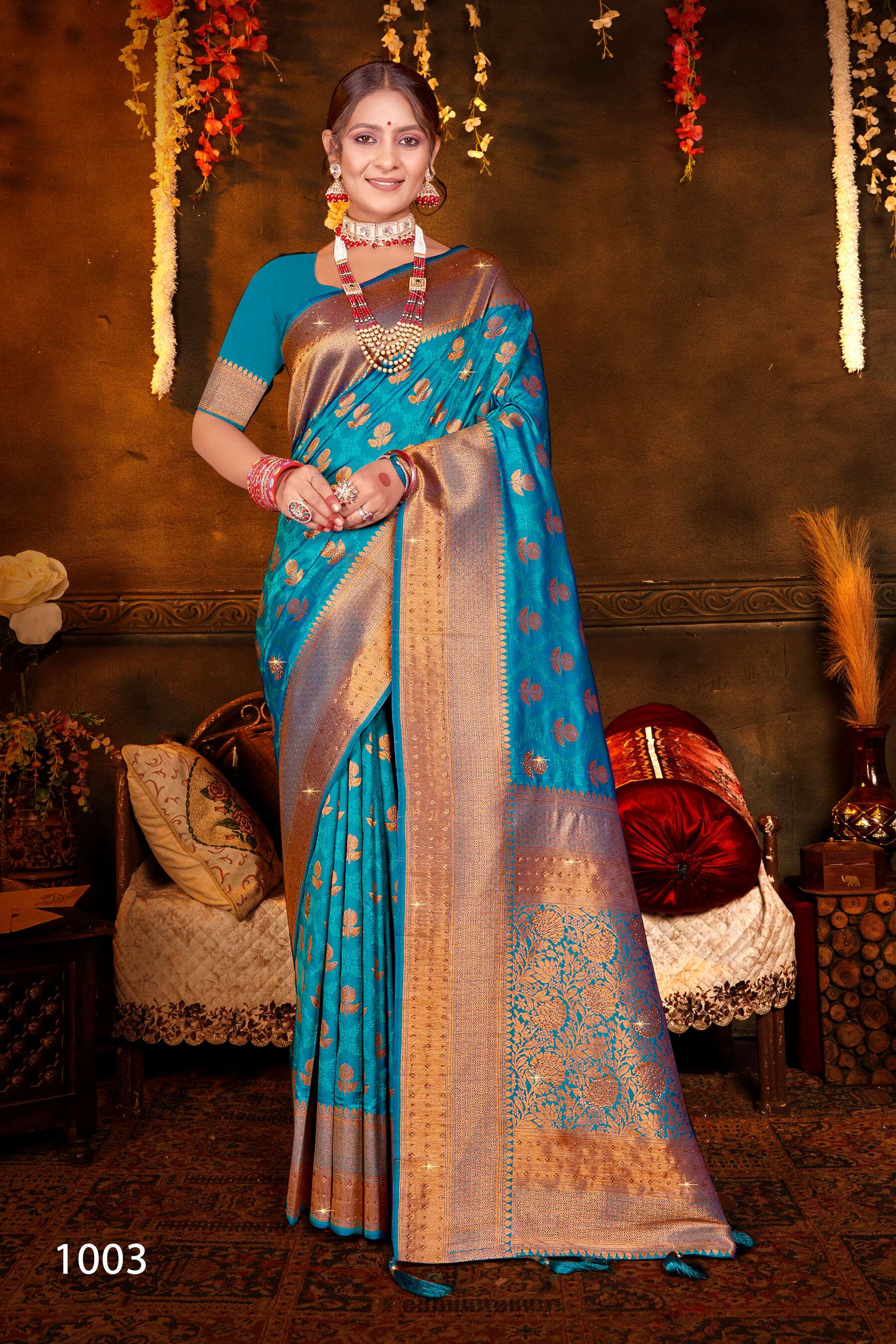 Saroj Gulaabi vol.3  50*600 silk with heavy swarovski workSaree Wholesale catalog    