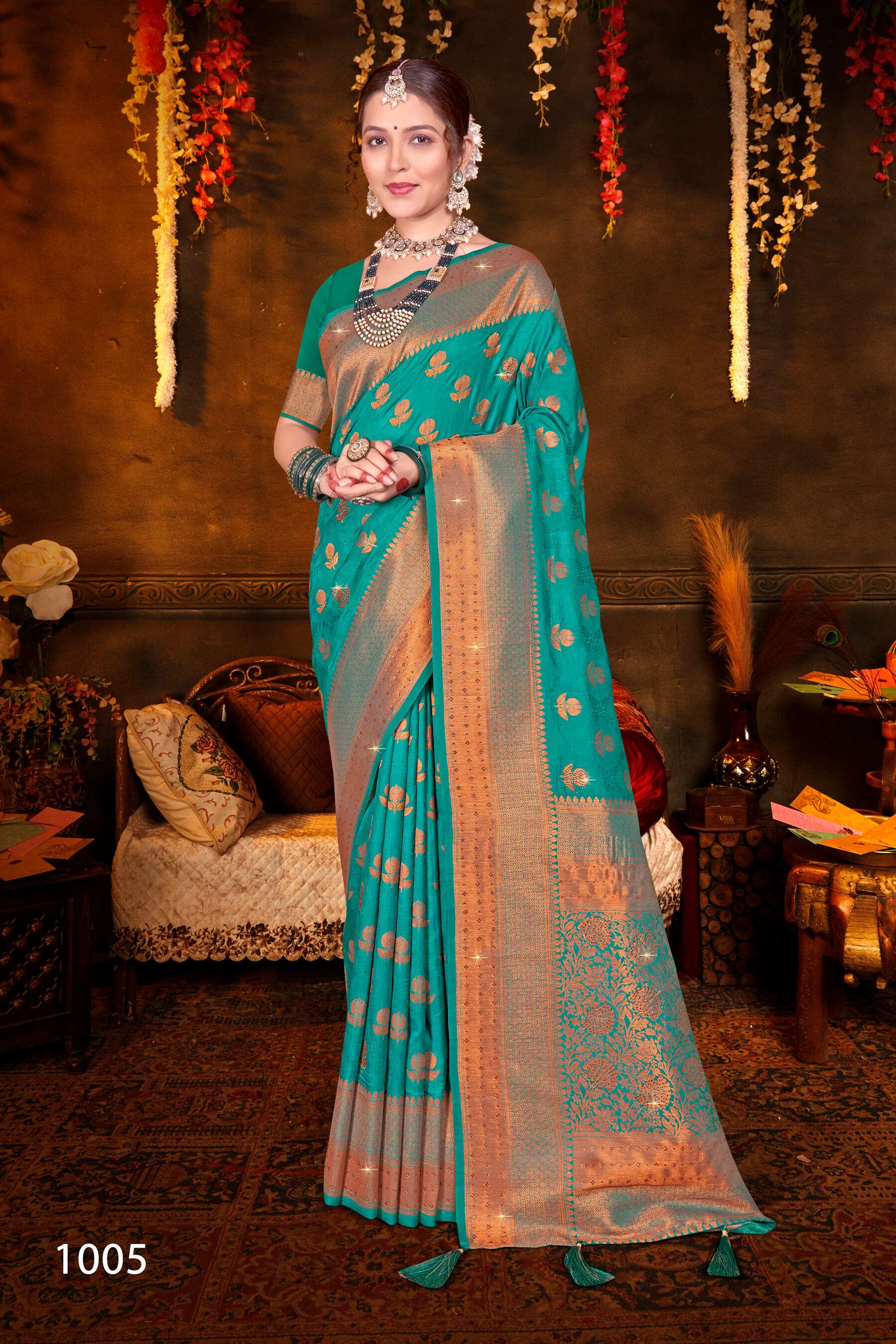 Saroj Gulaabi vol.3  50*600 silk with heavy swarovski workSaree Wholesale catalog    