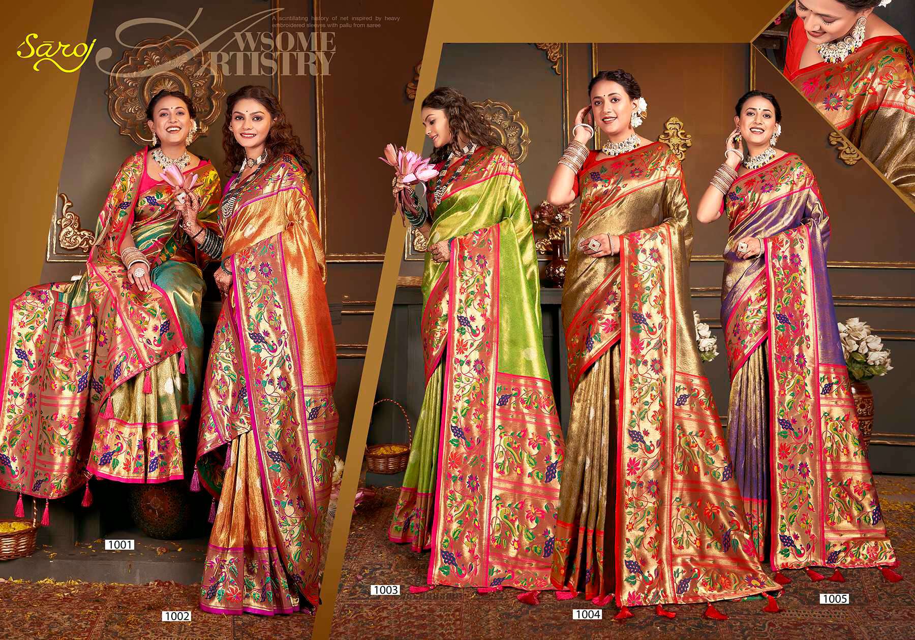 Saroj Kshimmer Silk-1 Heavy Satin Tissue Silk Rich Pallu Saree