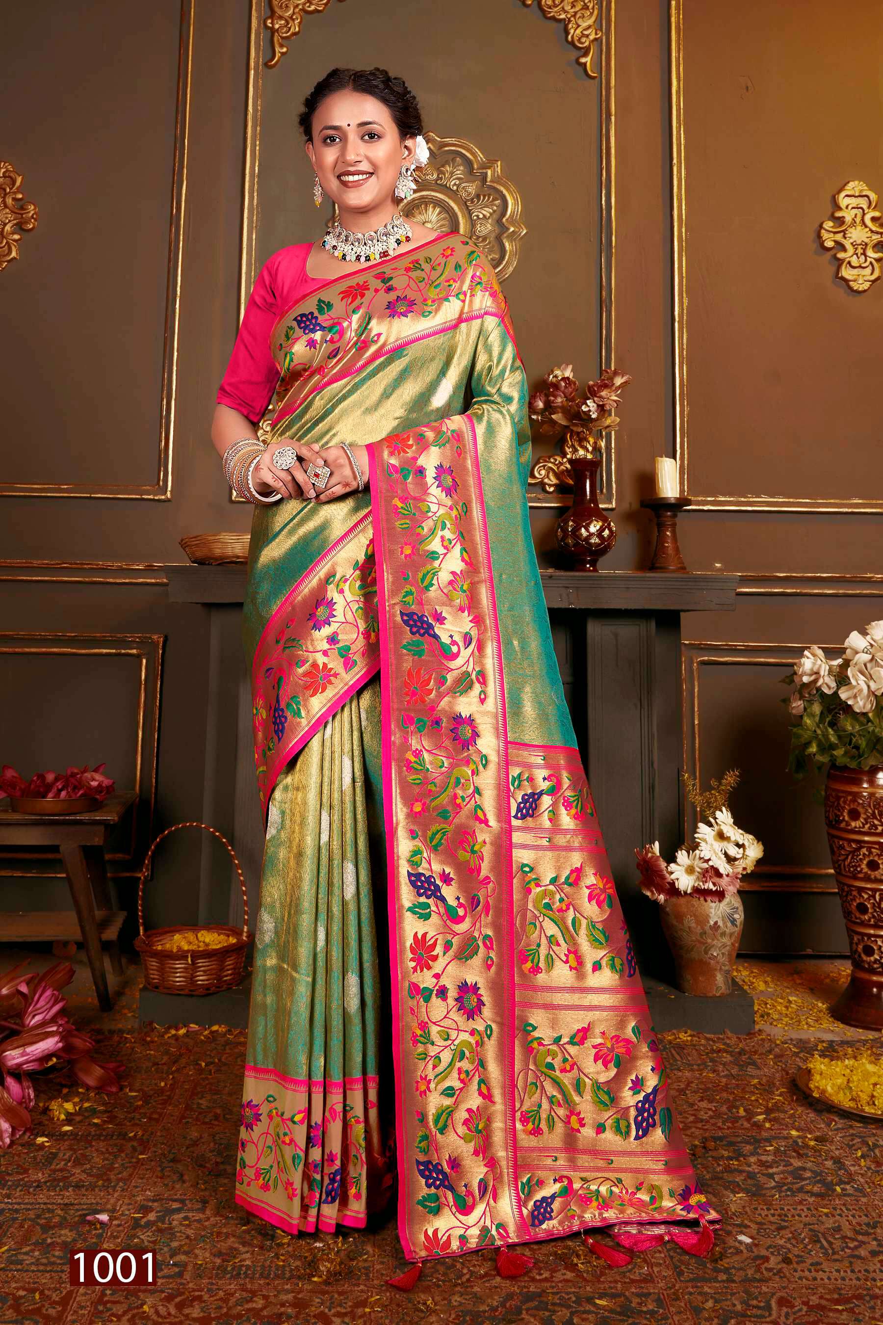 Saroj Kshimmer Silk-1 Heavy Satin Tissue Silk Rich Pallu Saree