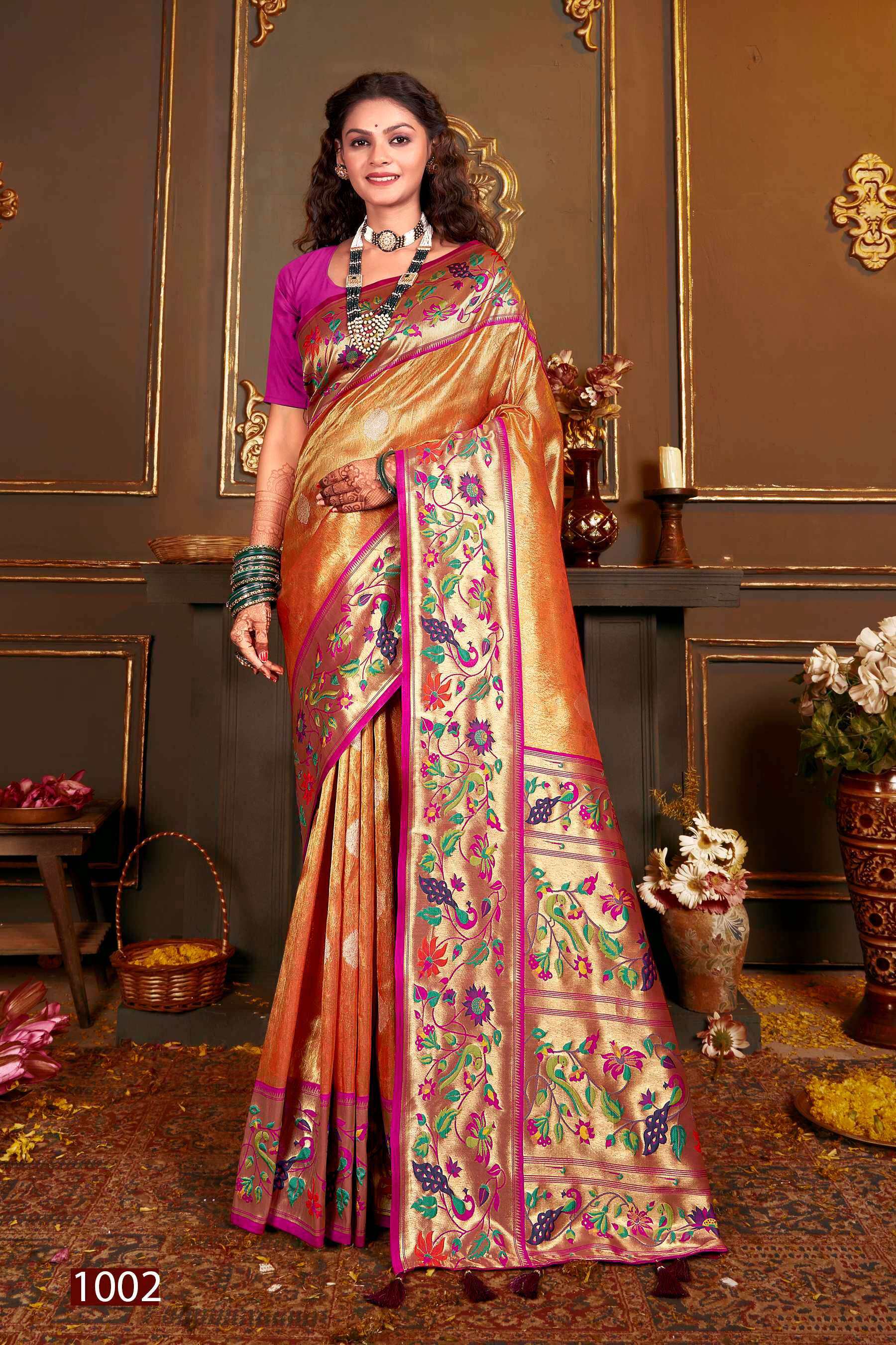 Saroj Kshimmer Silk-1 Heavy Satin Tissue Silk Rich Pallu Saree