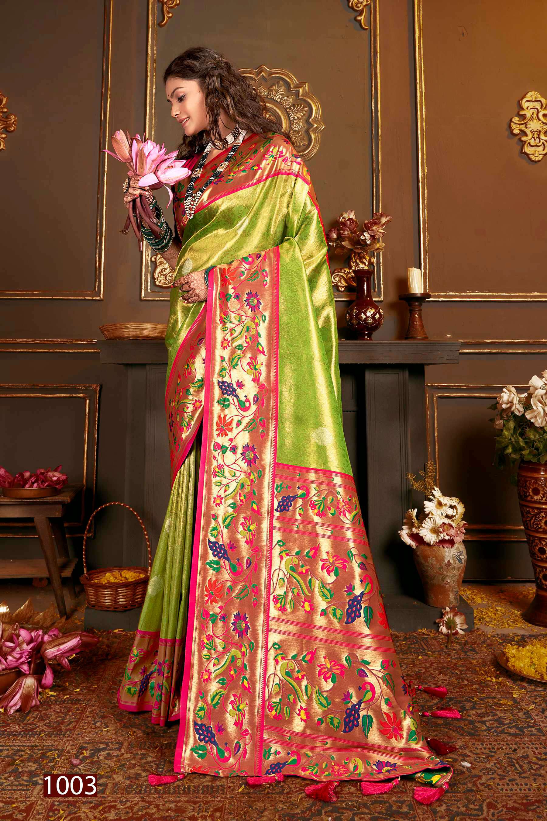 Saroj Kshimmer Silk-1 Heavy Satin Tissue Silk Rich Pallu Saree