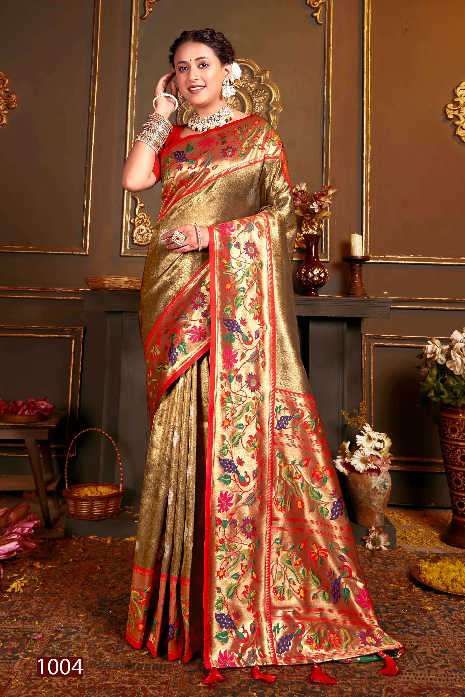 Saroj Kshimmer Silk-1 Heavy Satin Tissue Silk Rich Pallu Saree