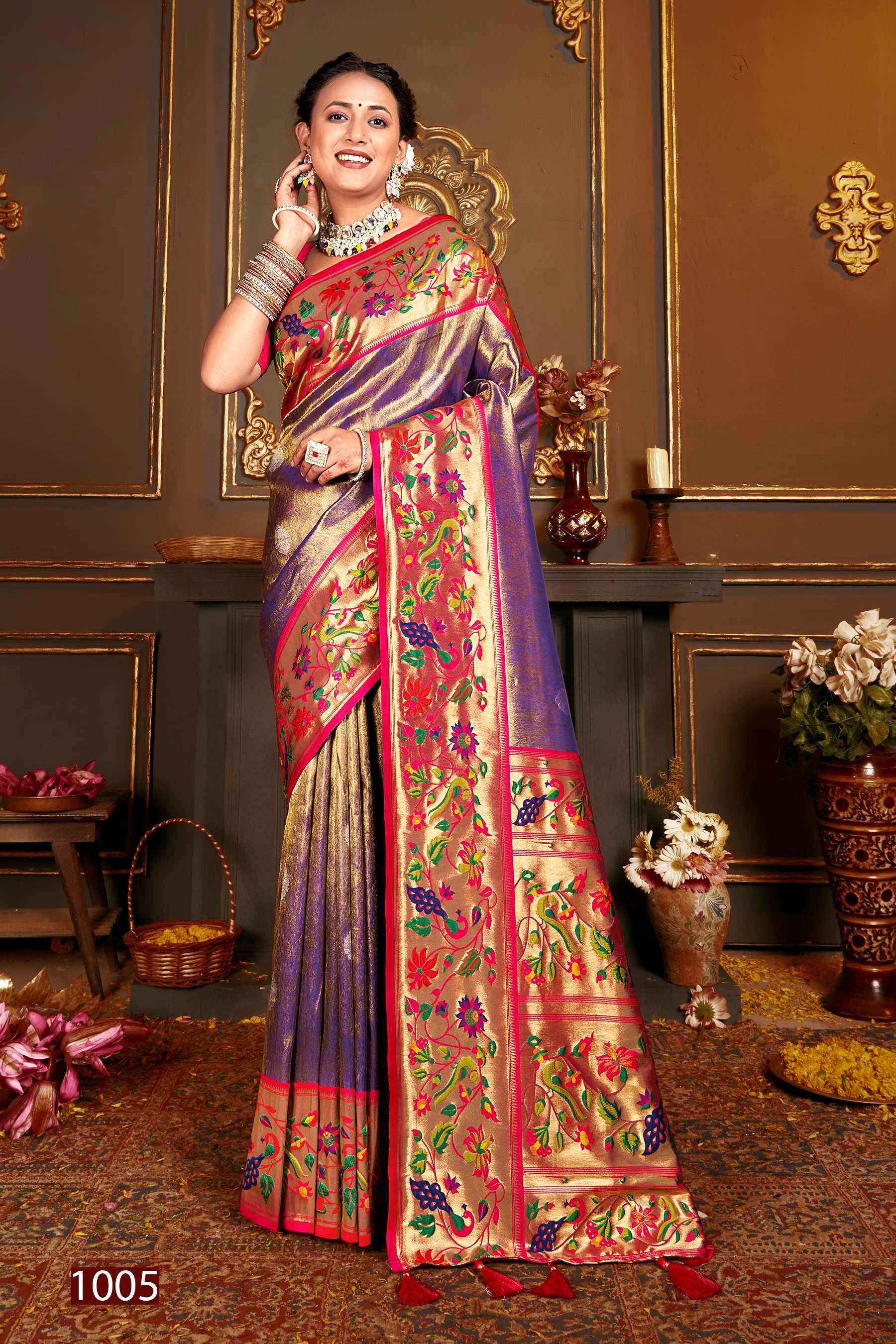 Saroj Kshimmer Silk-1 Heavy Satin Tissue Silk Rich Pallu Saree
